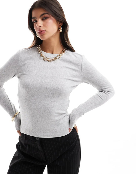  Only Long Sleeve Top In Light Grey Melange 