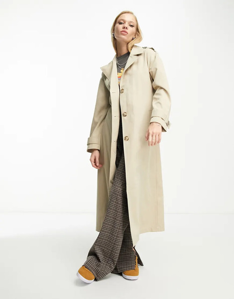  Only Longline Trench Coat In Stone Neutral 