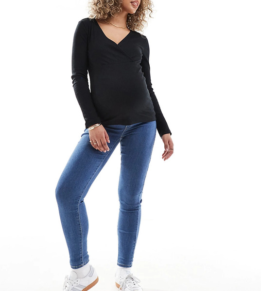  Only Maternity Rain Jeggings In Mid Blue 