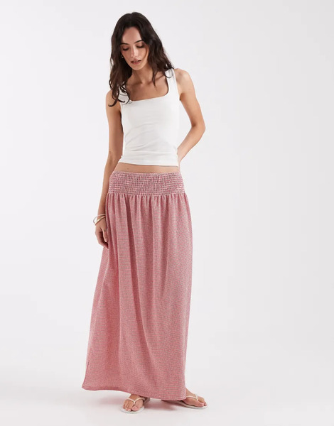  Only Maxi Skirt In Red Gingham 