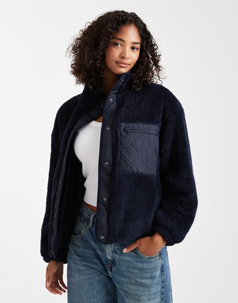  Only Oversize Contrast Pocket Fleece In Navy 