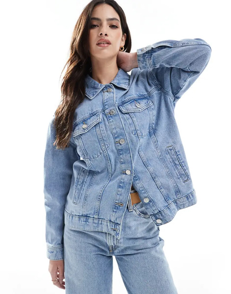  Only Oversized Denim Jacket In Acid Wash Blue 