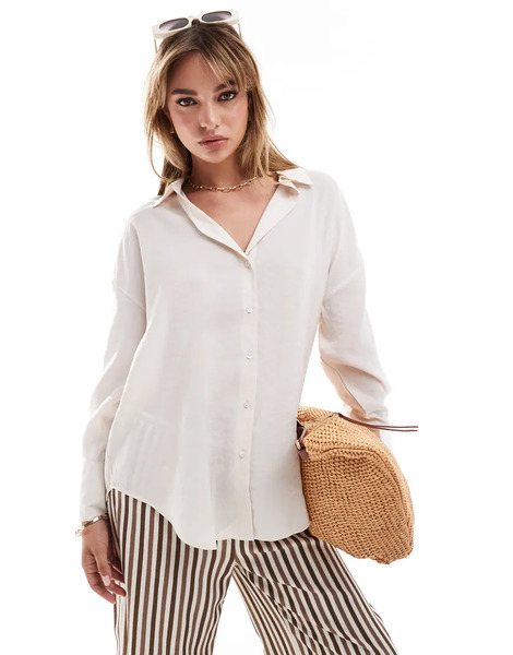  Only Oversized Long Sleeve Textured Shirt In Stone Neutral 