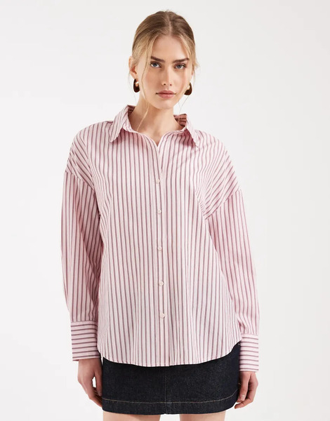  Only Oversized Shirt In Light Pink Stripe 