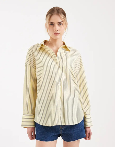  Only Oversized Shirt In Light Yellow Stripe 