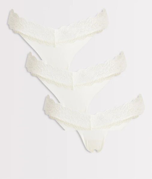  Only 3 Pack Lace Trim Seamless Thong In White 