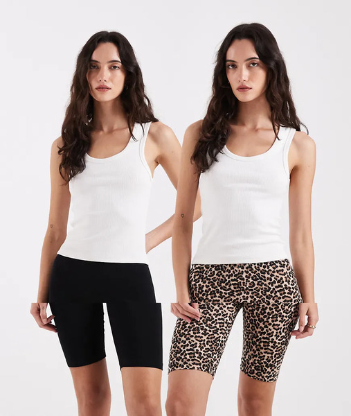  Only 2 Pack Legging Shorts In Black & Leopard Print Multi 