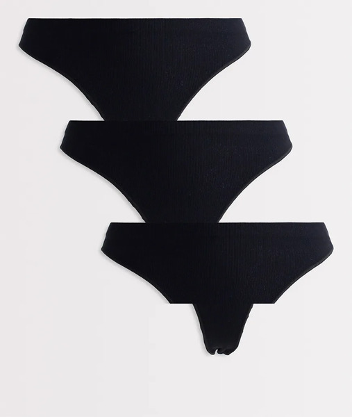 Only 3 Pack Ribbed Seamless Thong In Black 