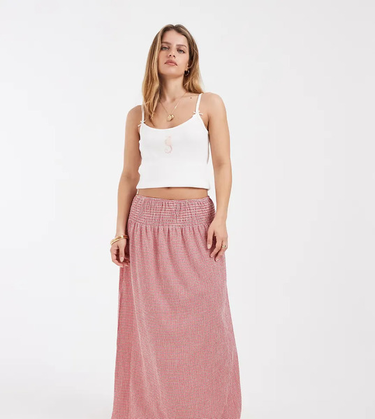  Only Petite Maxi Skirt In Red Gingham 