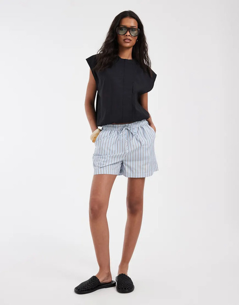  Only Pull On Shorts In Light Blue Stripes 
