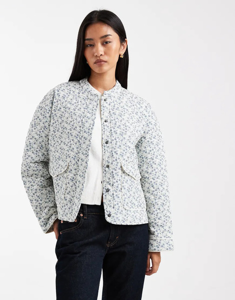  Only Quilted Jacket In Blue Floral Print 