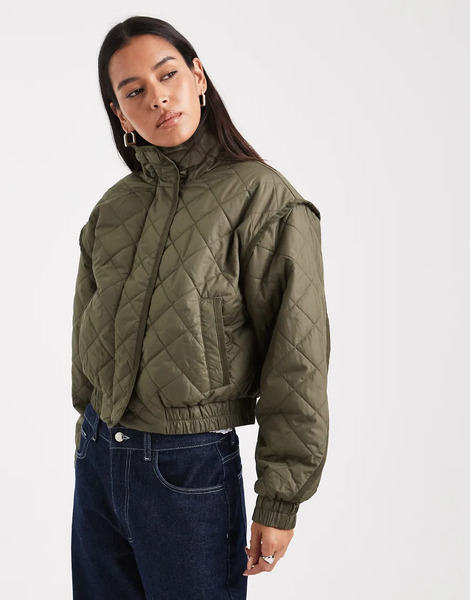  Only Quilted Jacket In Khaki Green 