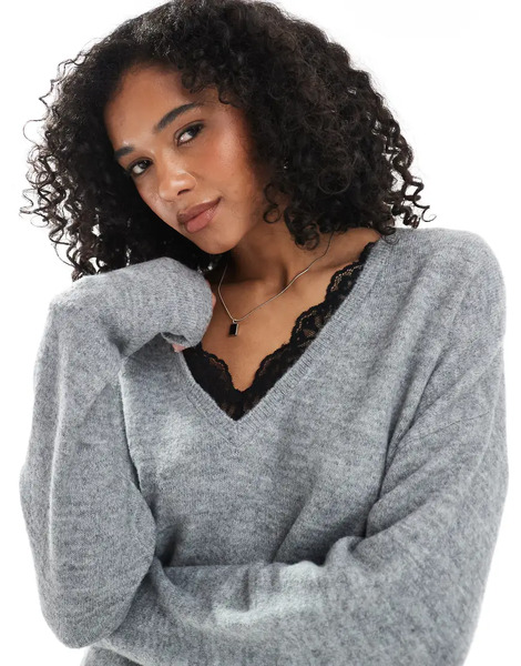  Only Reversible Knitted Jumper In Light Grey 