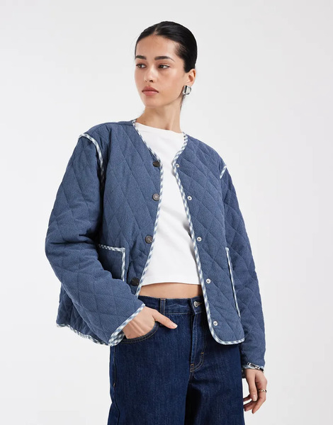  Only Reversible Quilted Jacket In Blue Print 