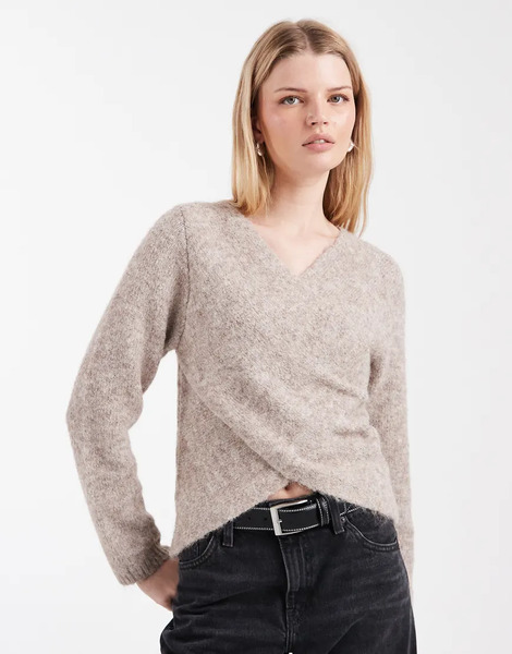 Only Reversible Wrap Around Knitted Jumper In Light Beige Neutral 
