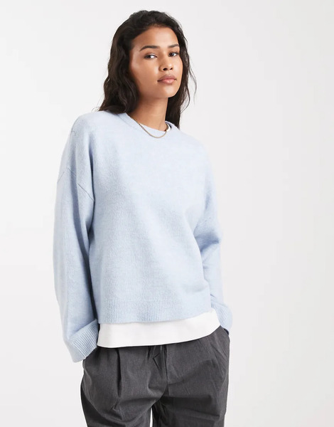  Only Round Neck Boxy Jumper In Light Blue 