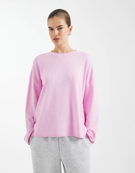  Only Round Neck Boxy Knitted Top In Pink 