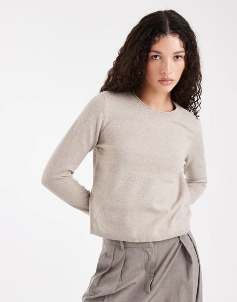  Only Round Neck Knitted Top In Beige Neutral 