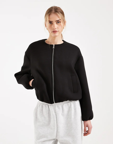  Only Scuba Style Fabric Bomber Jacket In Black 