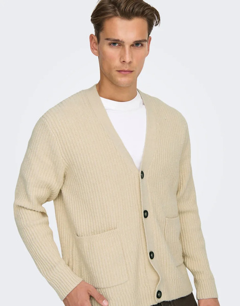  Only & Sons Cardigan In Oatmeal Neutral 