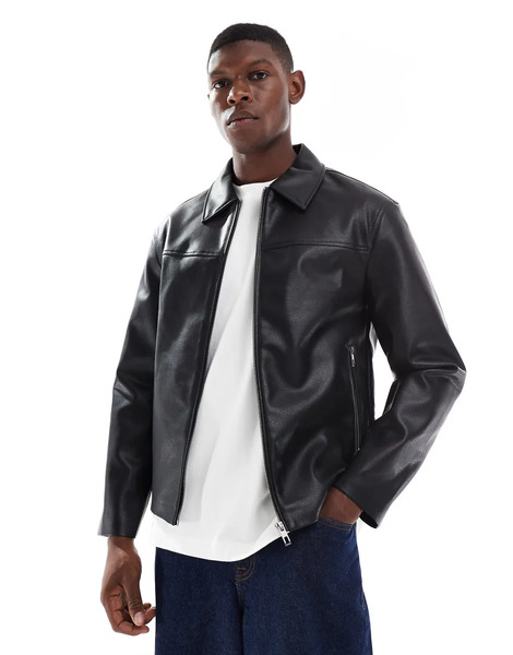 Only & Sons Faux Leather Harrington Jacket In Black 