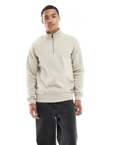  Only & Sons Half Zip Sweat In Stone White 