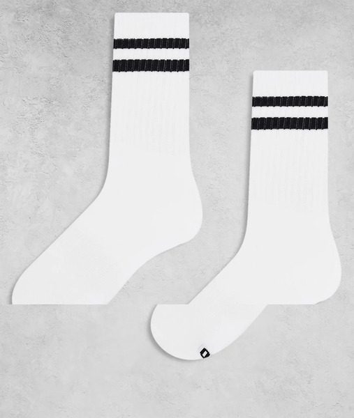  Only & Sons 2 Pack Socks In White With Black Stripe 