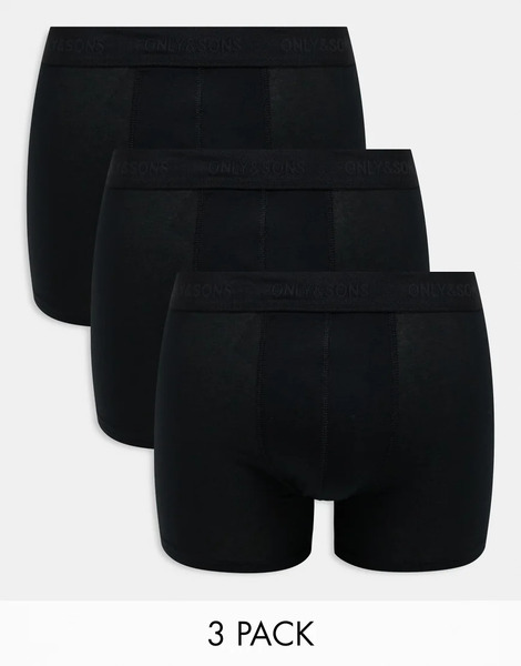  Only & Sons 3 Pack Trunks In All Black 