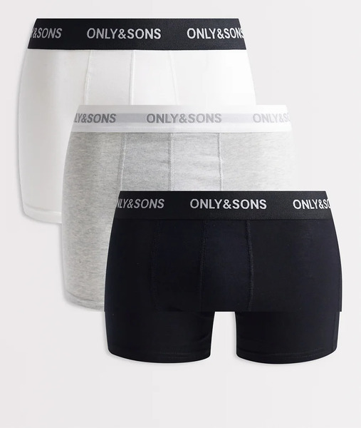  Only & Sons 3 Pack Trunks In Black, Grey & White 