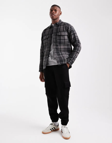  Only & Sons Quilted Check Jacket In Black And Grey Check 