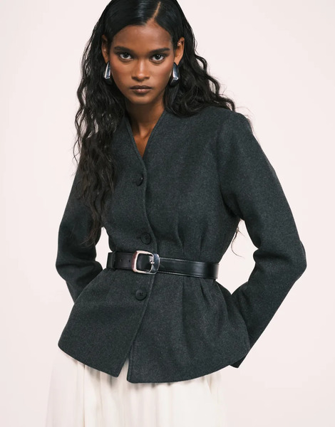  Only Wool Look Structured Button Through Coat In Dark Grey 