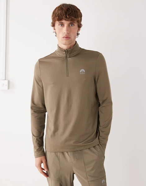  Oosc Elite Activewear 1/4 Zip Top In Khaki Green 