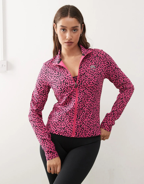  Oosc Infinite Cropped Zipped Jacket In Pink Leopard 