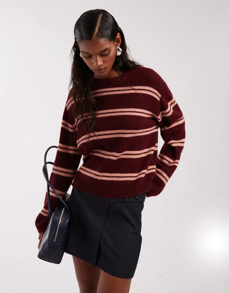  & Other Stories Supersoft Alpaca Wool Blend Jumper With Wide Sleeves In Burgundy And Pink Stripes Multi 