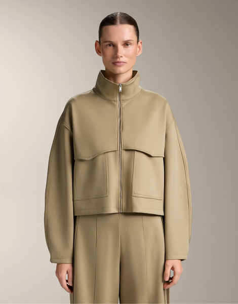  Oysho Boxy Neoprene Effect Jacket In Beige Neutral 