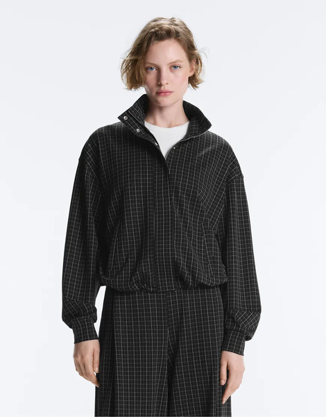  Oysho Check Piqué Jacket With High Collar In Black 