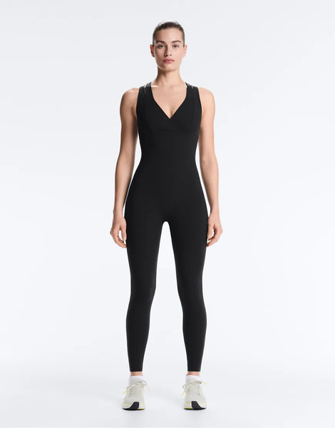  Oysho Compressive Long Jumpsuit With Double Strap In Black 