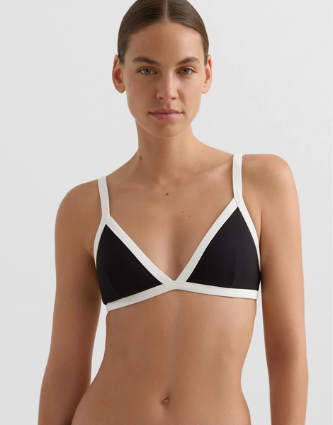  Oysho Contrast Trim Triangle Bikini Top In Black 