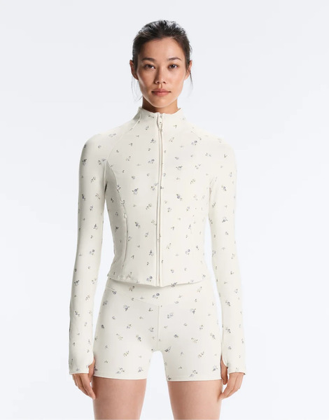  Oysho Evermove Floral Print Technical Jacket In Pale Ecru Neutral 