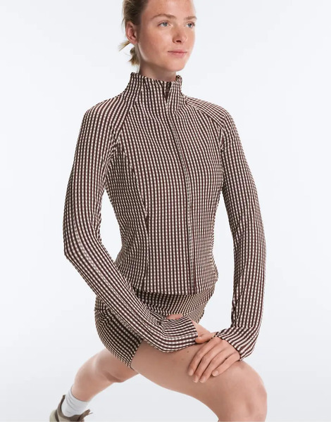  Oysho Gingham Technical Jacket In Brown 