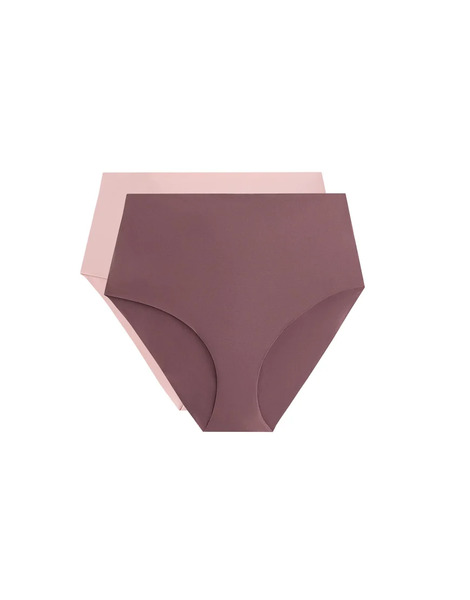 Oysho 2 Invisible Polyamide Blend Medium Support High Waisted Classic Briefs In Dark Aubergine Purple 