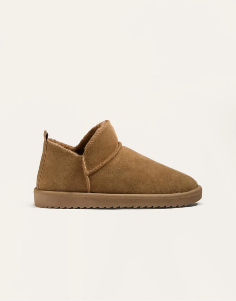  Oysho Leather Ankle Boots In Toasted Brown 