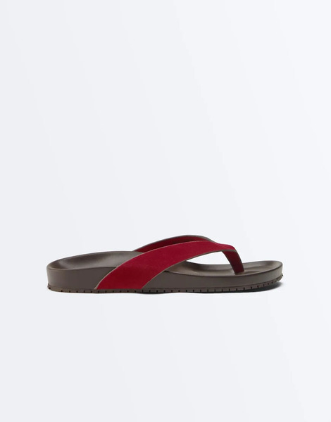  Oysho Leather Sandal In Red 