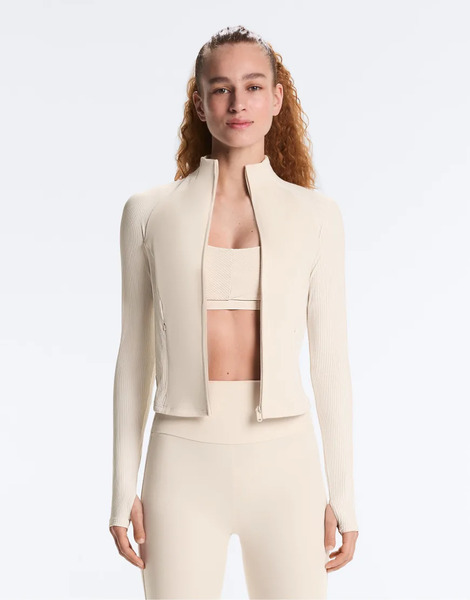 Oysho Light Warm Rib Technical Jacket In Ecru Neutral 