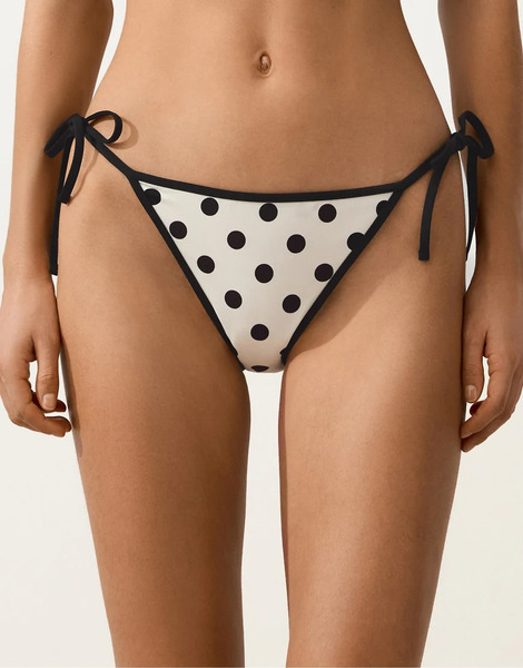  Oysho Medium Coverage Polka Dot Bikini Briefs In Pale Ecru Neutral 