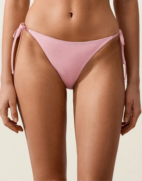  Oysho Medium Coverage Stripe Print Tie Bikini Briefs In Red 