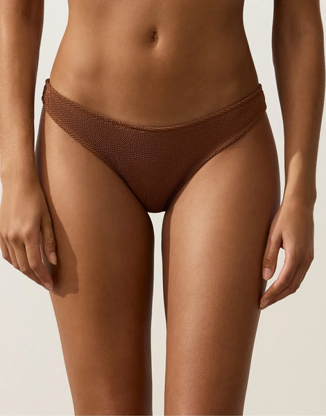  Oysho Medium Coverage U Cut Crinkle Bikini Briefs In Brown 