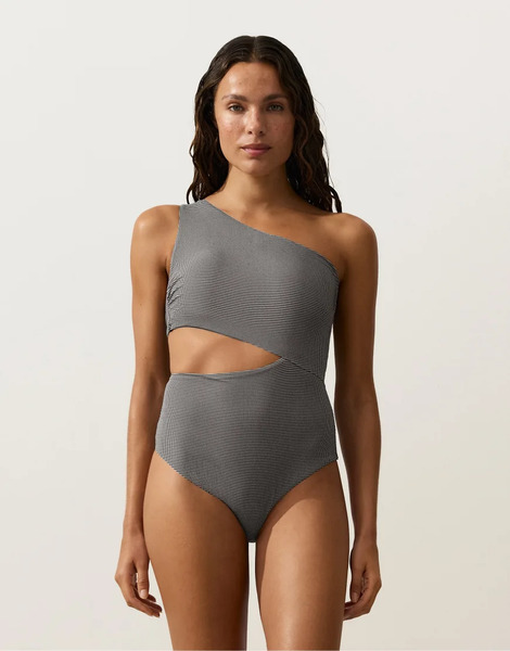  Oysho Mini Gingham Asymmetric Trikini In Black 