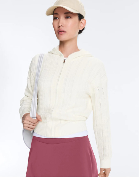  Oysho Openwork Knit Hooded Jacket In Off White 