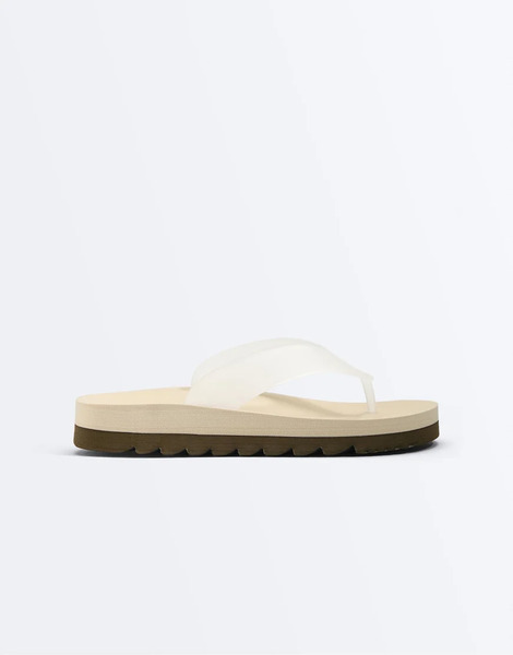  Oysho Platform Beach Sandals In Ecru Neutral 
